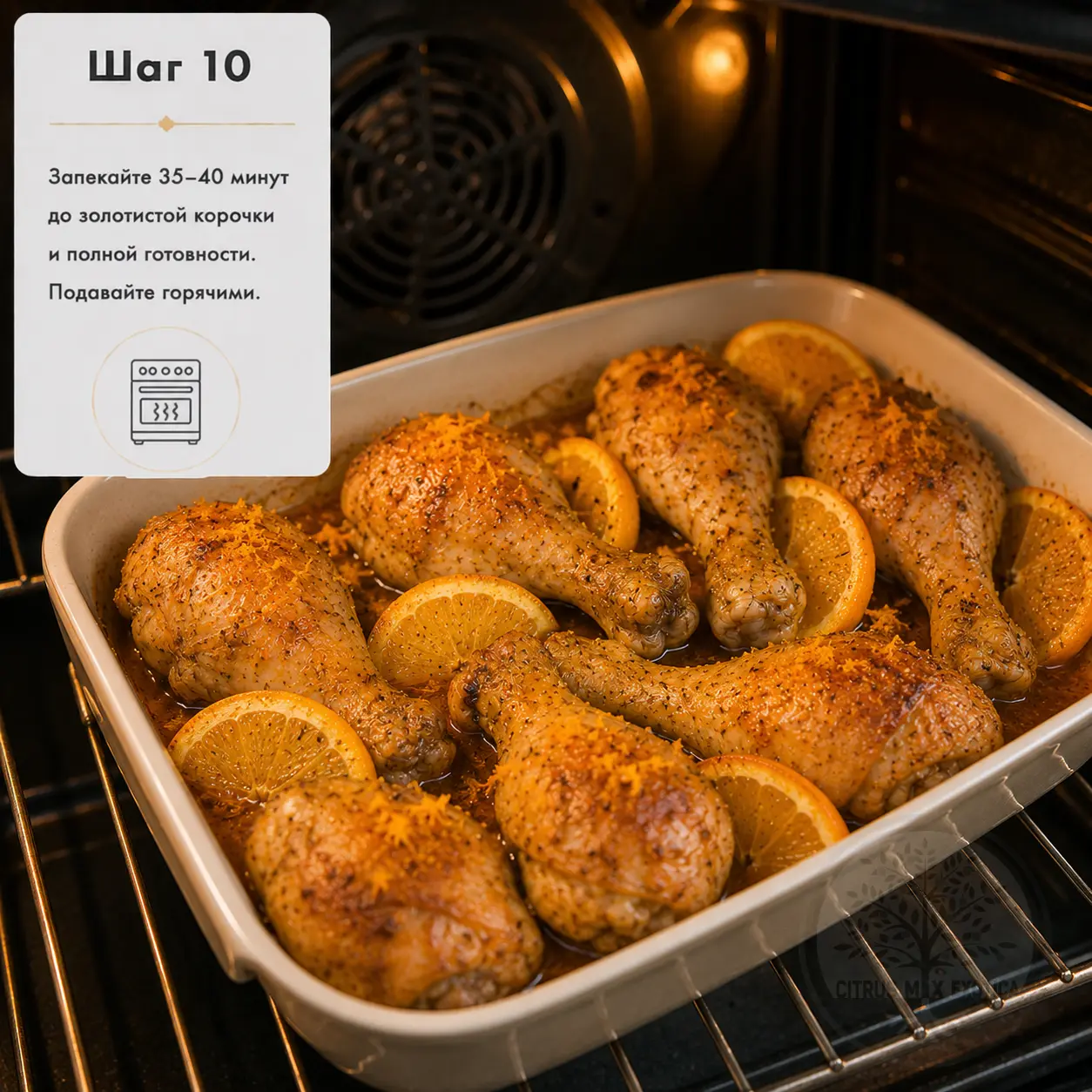 Запечённые куриные ножки с апельсиновой цедрой и апельсинами в духовке